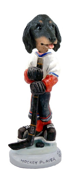 Longhaired Black Dachshund Hockey Player Doogie Collectible Dog Figurine