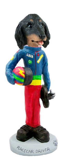 Longhaired Black Dachshund Racecar Driver Doogie Collectible Dog Figurine