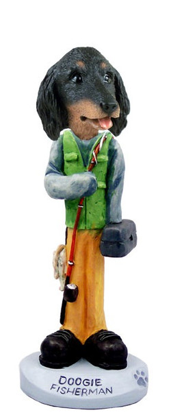 Longhaired Black Dachshund Fisherman Doogie Collectible Dog Figurine