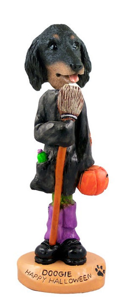 Longhaired Black Dachshund Happy Halloween Doogie Collectible Dog Figurine