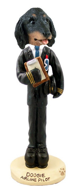 Longhaired Black Dachshund Airline Pilot Doogie Collectible Dog Figurine