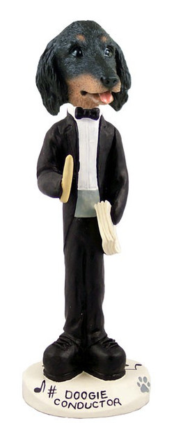 Longhaired Black Dachshund Conductor Doogie Collectible Dog Figurine