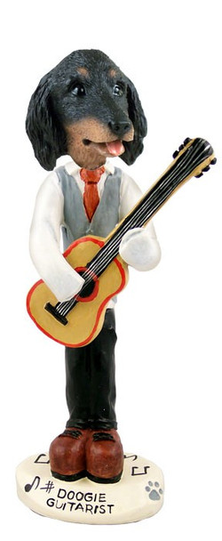Longhaired Black Dachshund Guitarist Doogie Collectible Dog Figurine