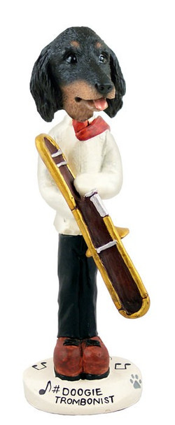 Longhaired Black Dachshund Trombonist Doogie Collectible Dog Figurine