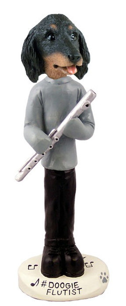 Longhaired Black Dachshund Flutist Doogie Collectible Dog Figurine