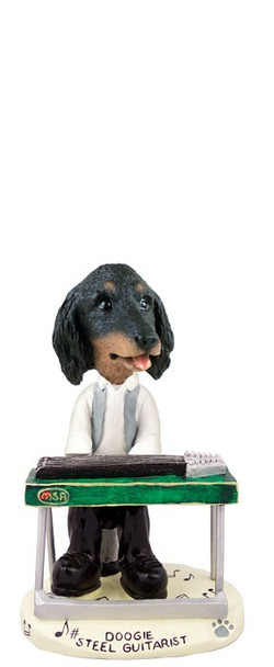 Longhaired Black Dachshund Steel Guitarist Doogie Collectible Dog Figurine