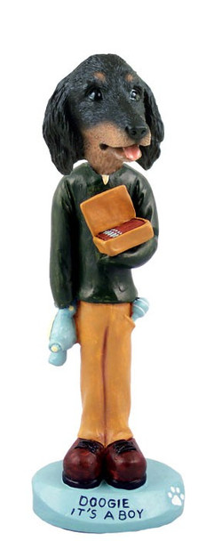 Longhaired Black Dachshund It's a Boy Doogie Collectible Dog Figurine