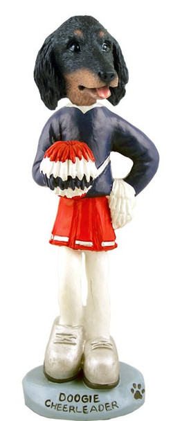 Longhaired Black Dachshund Cheerleader Doogie Collectible Dog Figurine