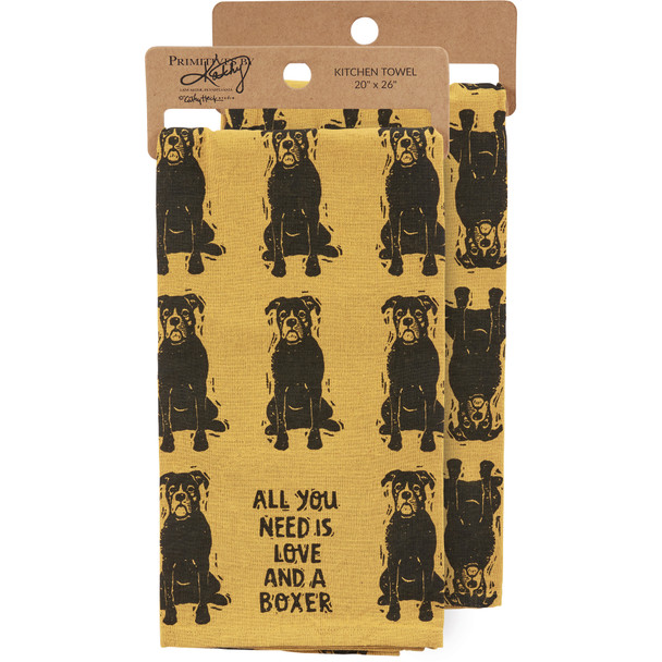Dog Lover Cotton Kitchen Dish Towel - All You Need Is Love And A Boxer from Primitives by Kathy