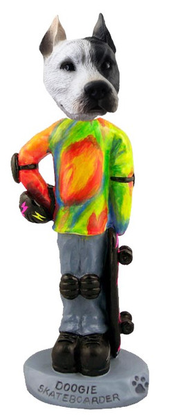 White Pit Bull Skateboarder Doogie Collectible Dog Figurine