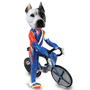 White Pit Bull Bicycle Doogie Collectible Dog Figurine