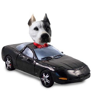 White Pit Bull Sports Car Doogie Collectible Dog Figurine