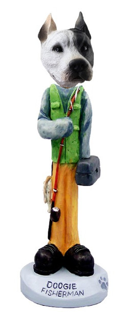 White Pit Bull Fisherman Doogie Collectible Dog Figurine