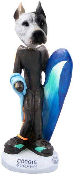 White Pit Bull Surfer Doogie Collectible Dog Figurine