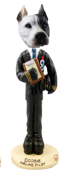 White Pit Bull Airline Pilot Doogie Collectible Dog Figurine