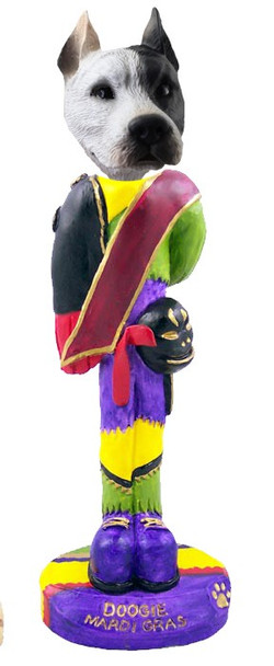 White Pit Bull Mardi Gras Doogie Collectible Dog Figurine