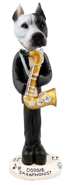White Pit Bull Saxophonist Doogie Collectible Dog Figurine