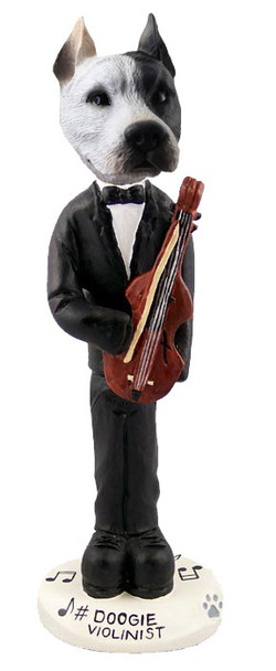White Pit Bull Violinist Doogie Collectible Dog Figurine