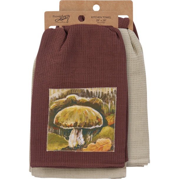 Set of 2 Cotton Kitchen Towels - Wild Mushroom In Autumn 28x28 from Primitives by Kathy