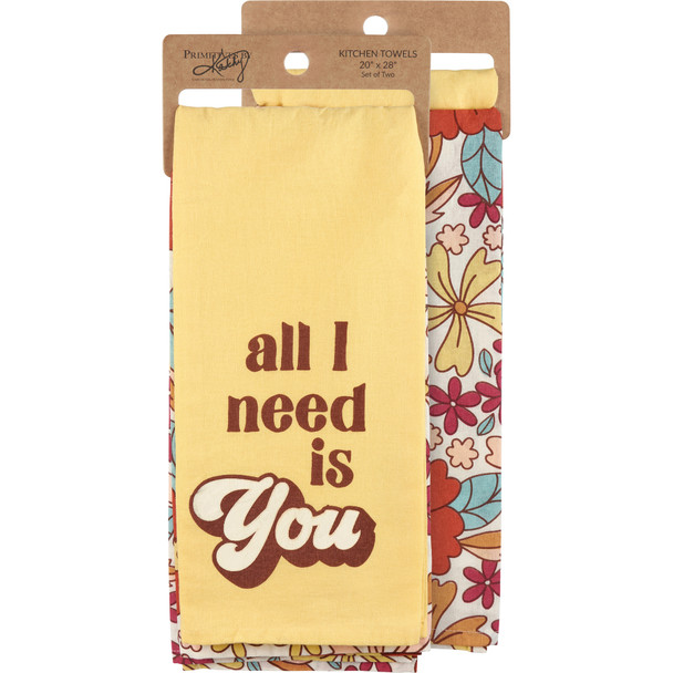 Cotton Kitchen Dish Towel Set - All I Need Is You - Retro Floral Design from Primitives by Kathy