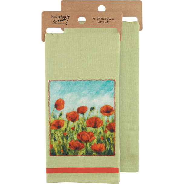 Cotton Kitchen Dish Towel - Colorful Red Spring Poppies Flowers 20x28 from Primitives by Kathy