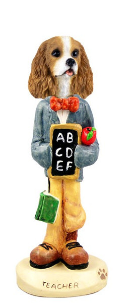 Brown & White Cavalier King Charles Spaniel Teacher Doogie Collectible Dog Figurine