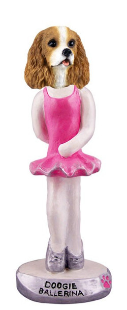Brown & White Cavalier King Charles Spaniel Ballerina Doogie Collectible Dog Figurine