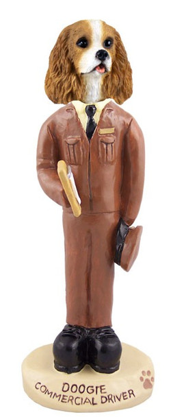 Brown & White Cavalier King Charles Spaniel Commercial Driver Doogie Collectible Dog Figurine