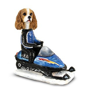 Brown & White Cavalier King Charles Spaniel Snowmobile Doogie Collectible Dog Figurine
