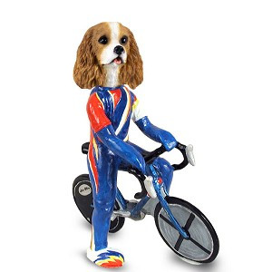 Brown & White Cavalier King Charles Spaniel Bicycle Doogie Collectible Dog Figurine
