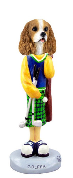 Brown & White Cavalier King Charles Spaniel Golf Doogie Collectible Dog Figurine
