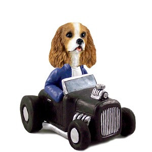 Brown & White Cavalier King Charles Spaniel Hot Rod Doogie Collectible Dog Figurine