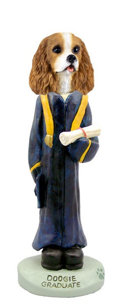Brown & White Cavalier King Charles Spaniel Graduate Doogie Collectible Dog Figurine