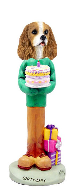Brown & White Cavalier King Charles Spaniel Birthday Doogie Collectible Dog Figurine