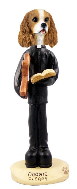 Brown & White Cavalier King Charles Spaniel Clergy Doogie Collectible Dog Figurine