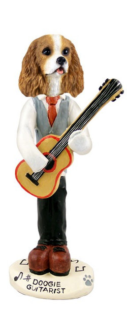 Brown & White Cavalier King Charles Spaniel Guitarist Doogie Collectible Dog Figurine