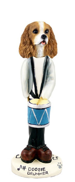 Brown & White Cavalier King Charles Spaniel Drummer Doogie Collectible Dog Figurine