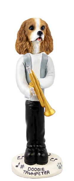 Brown & White Cavalier King Charles Spaniel Trumpeter Doogie Collectible Dog Figurine