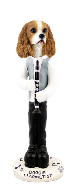 Brown & White Cavalier King Charles Spaniel Clarinetist Doogie Collectible Dog Figurine