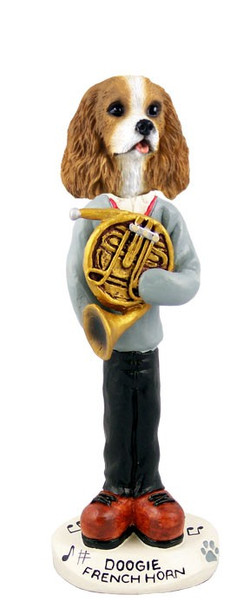 Brown & White Cavalier King Charles Spaniel French Horn Doogie Collectible Dog Figurine