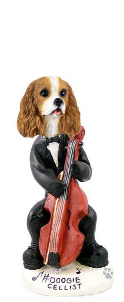 Brown & White Cavalier King Charles Spaniel Cellist Doogie Collectible Dog Figurine