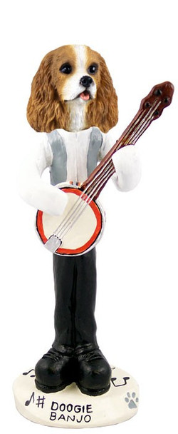 Brown & White Cavalier King Charles Spaniel Banjo Doogie Collectible Dog Figurine