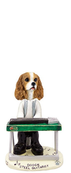 Brown & White Cavalier King Charles Spaniel Steel Guitarist Doogie Collectible Dog Figurine
