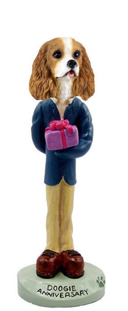 Brown & White Cavalier King Charles Spaniel Anniversary Doogie Collectible Dog Figurine