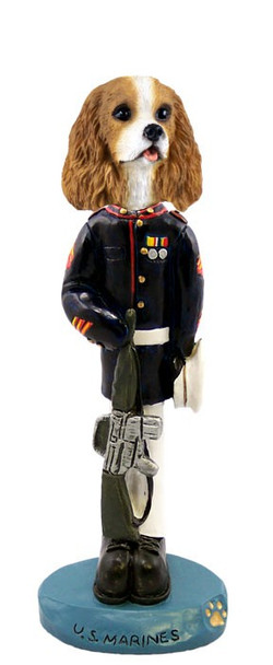 Brown & White Cavalier King Charles Spaniel U S Marines Doogie Collectible Dog Figurine