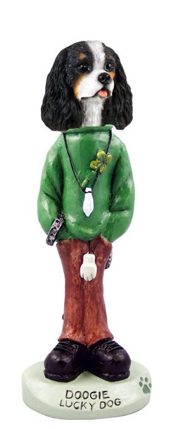 Black & White Cavalier King Charles Spaniel Lucky Doogie Collectible Dog Figurine