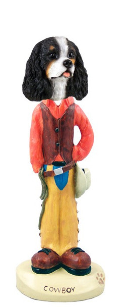 Black & White Cavalier King Charles Spaniel Cowboy Doogie Collectible Dog Figurine