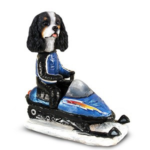 Black & White Cavalier King Charles Spaniel Snowmobile Doogie Collectible Dog Figurine