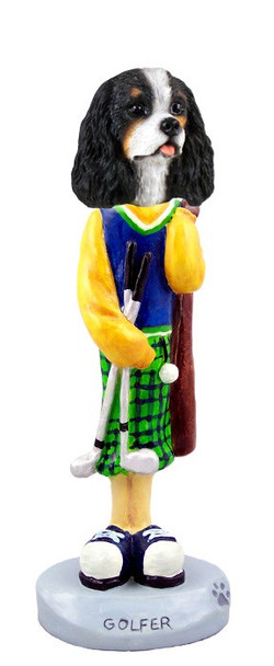Black & White Cavalier King Charles Spaniel Golf Doogie Collectible Dog Figurine