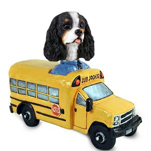 Black & White Cavalier King Charles Spaniel School Bus Doogie Collectible Dog Figurine